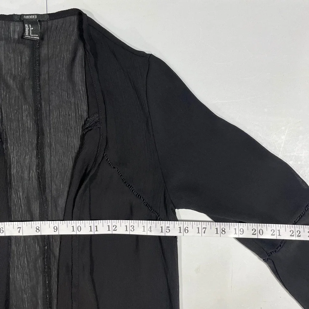 Forever 21 Y2K Black Sheer Bell Sleeve Open Front Longline Kimono Small Witchy